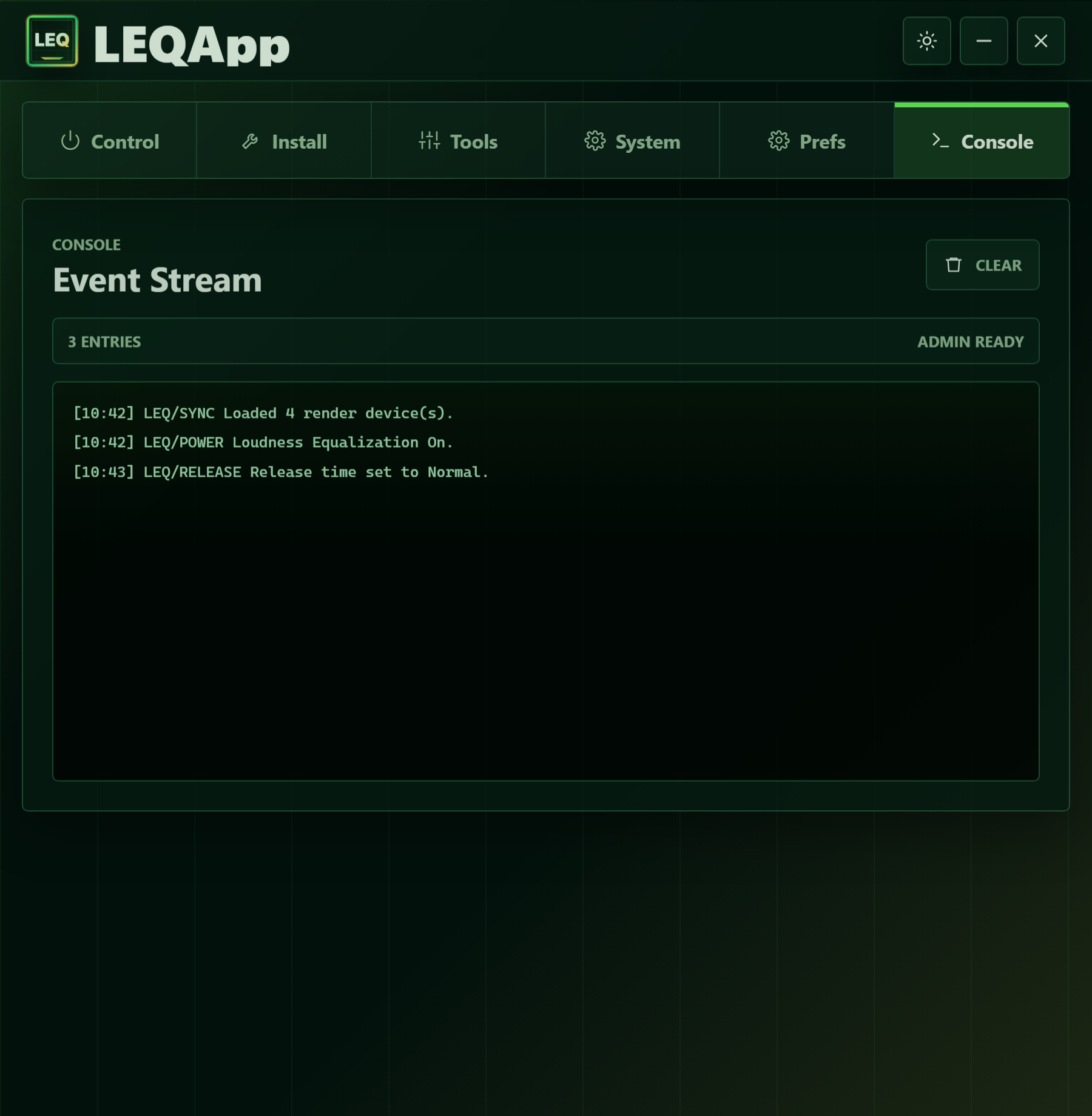 LoudnessEQApp — Console screen