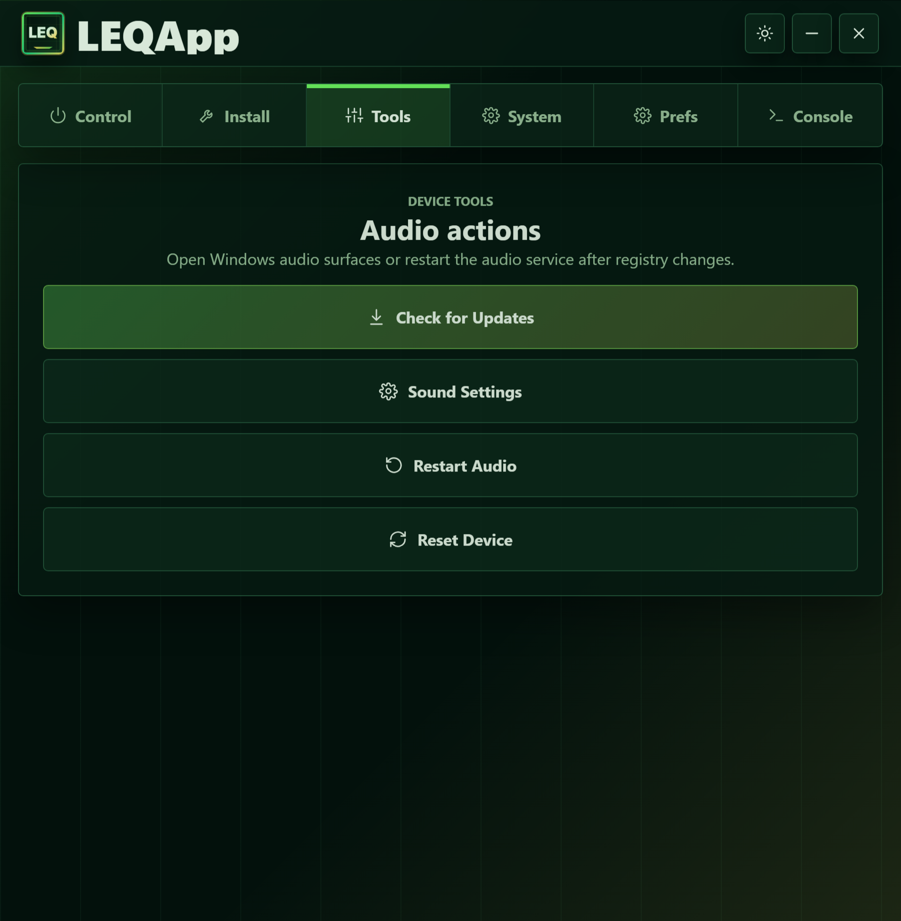 LoudnessEQApp — Tools screen